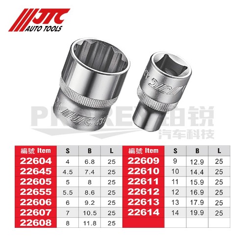 JTC 22604 1/4英寸手動套筒&nbsp;-4mm&nbsp;12PT